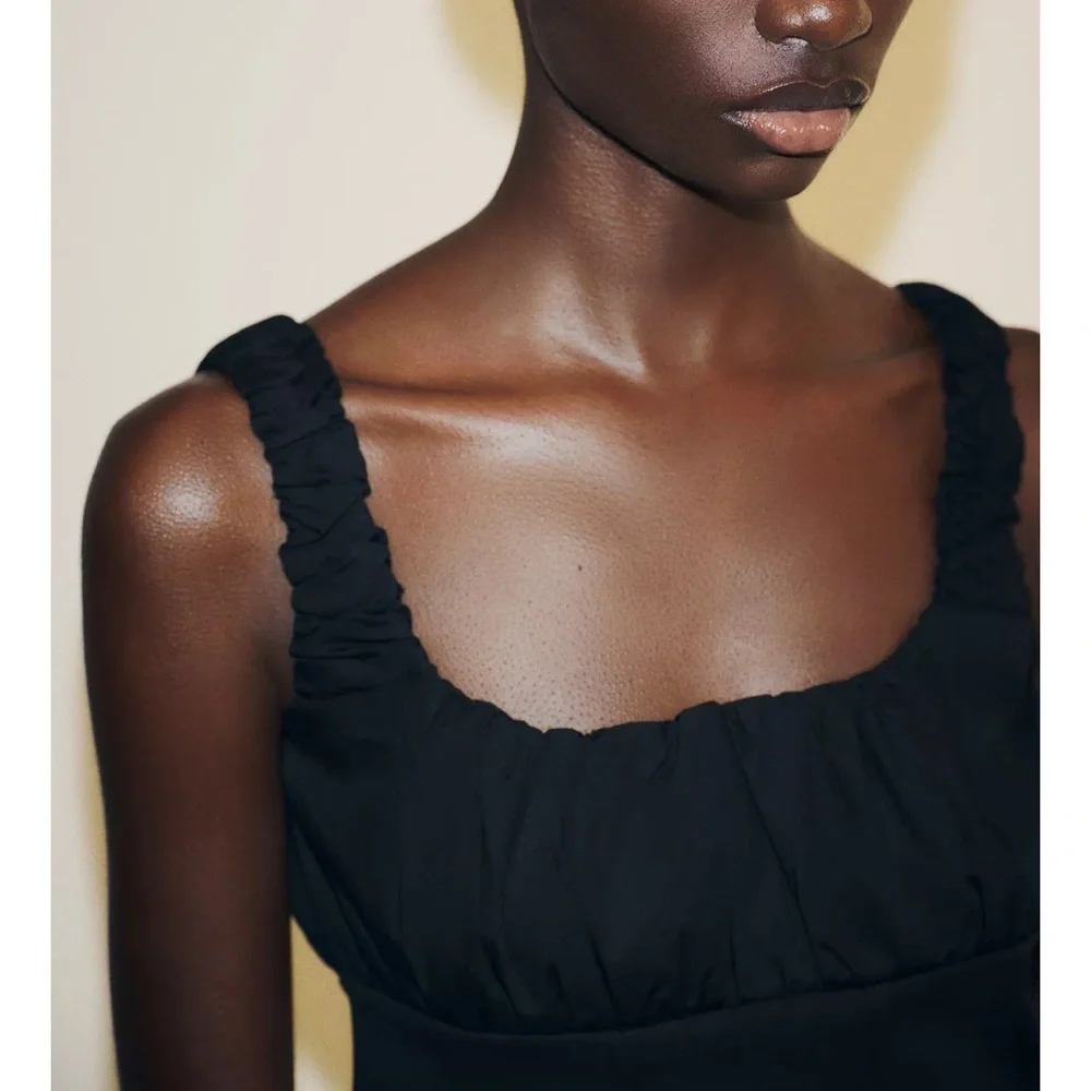 Zara Black Ruched Crop Top - Picture 3 of 3